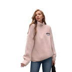 Damen Flauschiger Stehkragenpullover mit Reißverschluss und modernen Details R&B