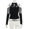 Damen modisches Oberteil mit einzigartigem Cut-Out-Design und Netzdetails R&B
