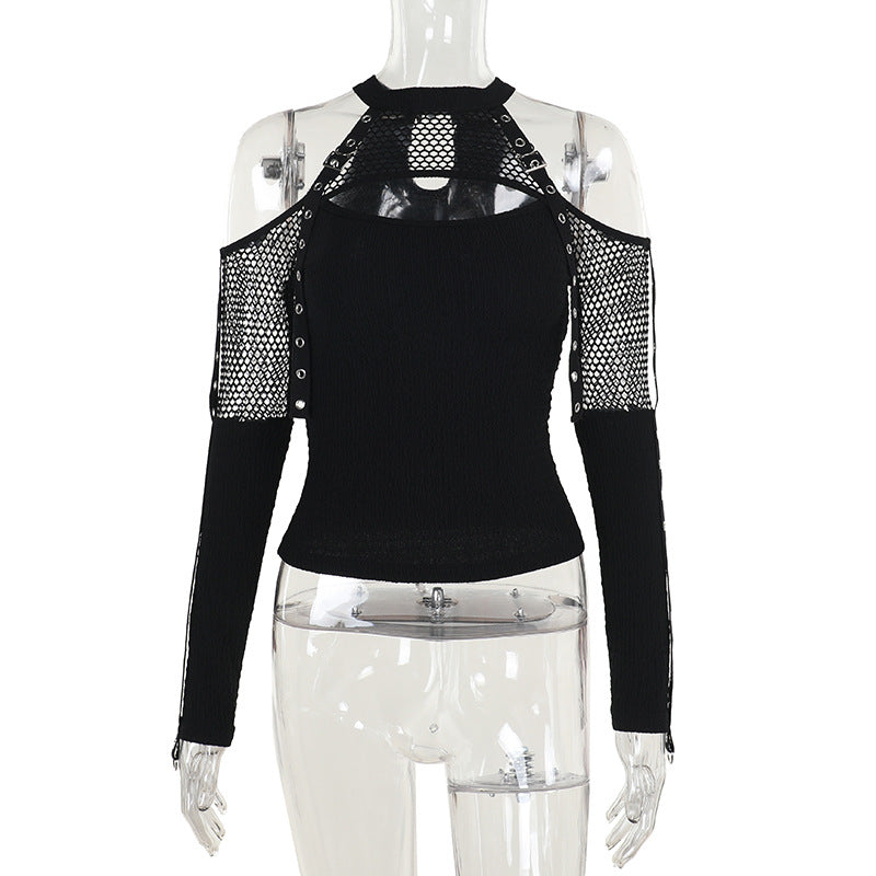 Damen modisches Oberteil mit einzigartigem Cut-Out-Design und Netzdetails R&B