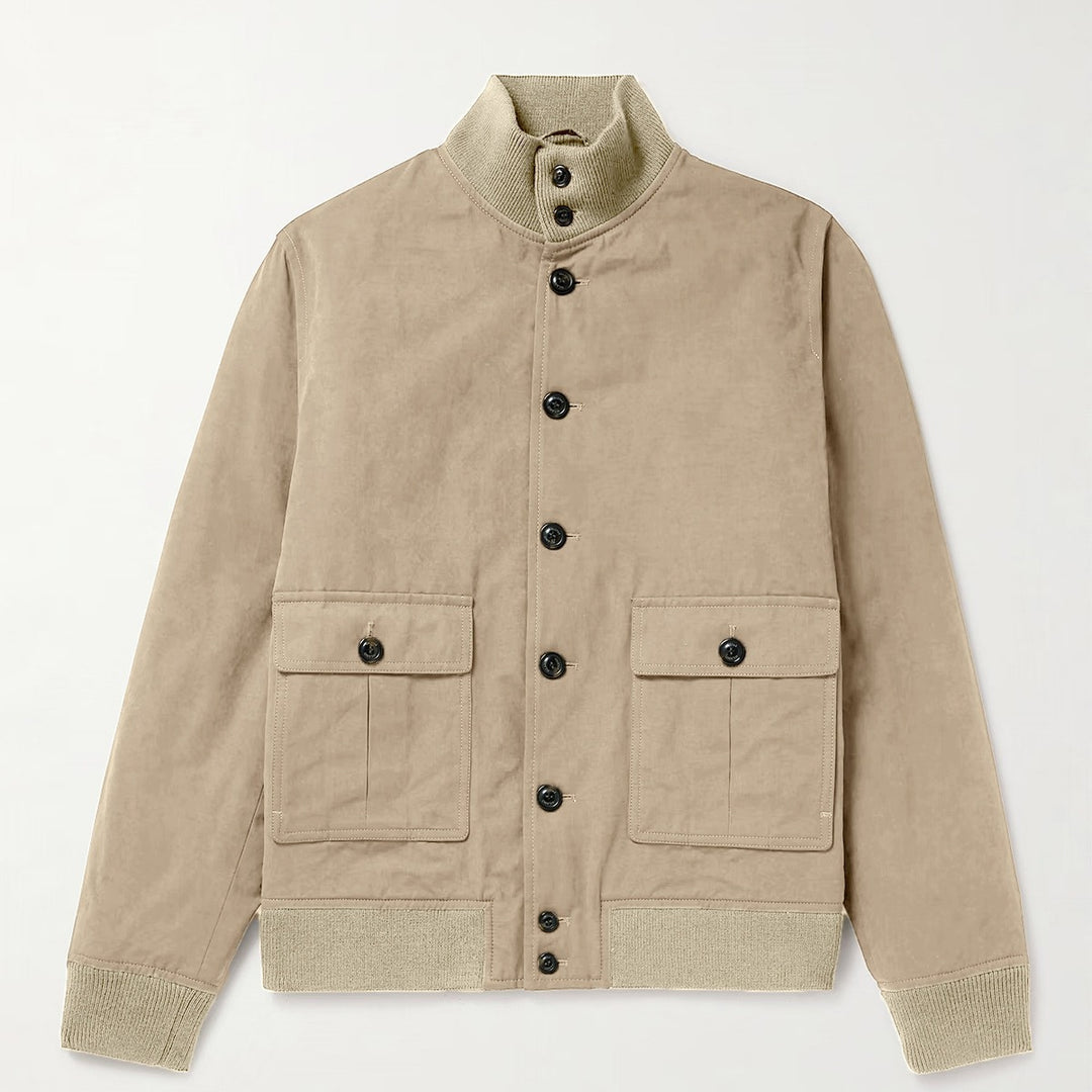 Herren funktionale Utility-Jacke mit hohem Kragen und aufgesetzten Taschen R&B