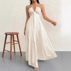 Damen Maxikleid mit tiefer Frontausschnitt und schwingendem Rock R&B