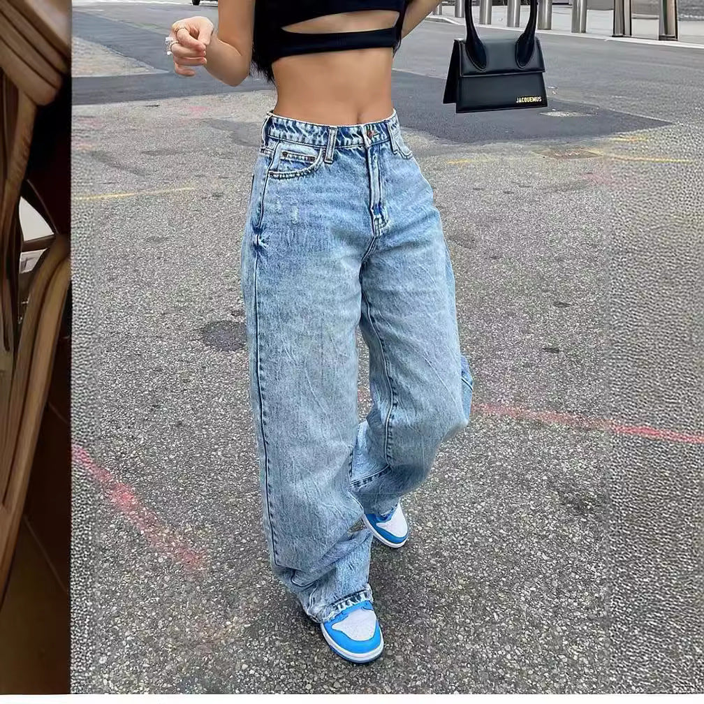 Damen weite High-Waist Jeans mit modernem Schnitt R&B