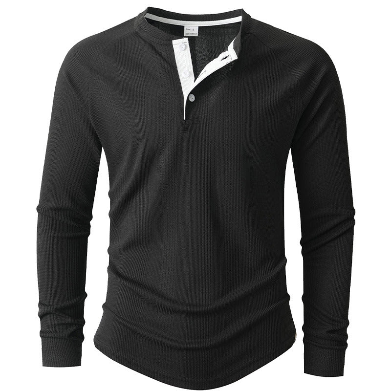 Herren Langarm Henley-Shirt mit strukturierter Oberfläche R&B