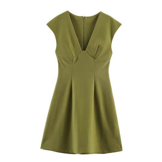Damen elegantes Kurzkleid mit V-Ausschnitt und A-Linien-Schnitt R&B