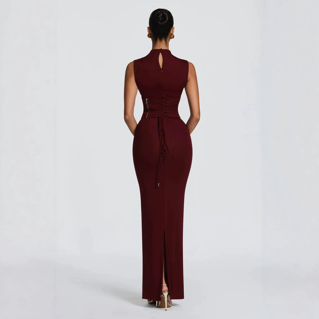 Damen Elegantes langes Kleid mit hohem Kragen und figurbetonter Silhouette R&B