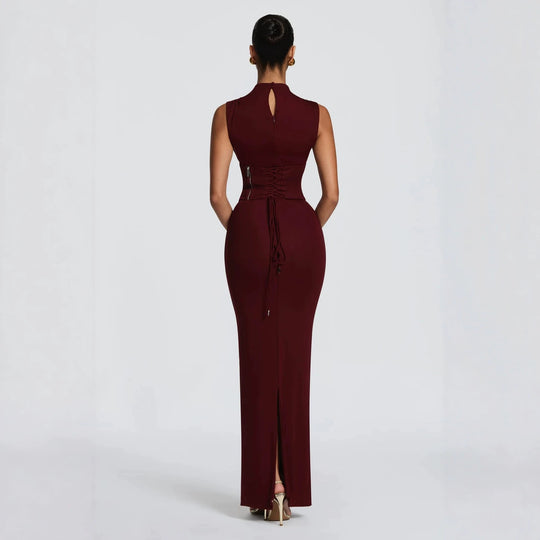 Damen Elegantes langes Kleid mit hohem Kragen und figurbetonter Silhouette R&B