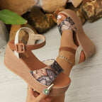 Damen Wedge-Sandalen mit floralem Design und verstellbarem Riemen