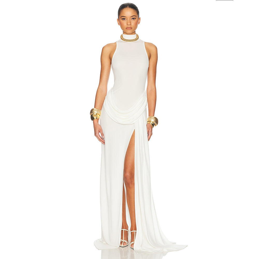 Damen Elegantes Maxi-Kleid mit hohem Schlitz und drapierten Details R&B