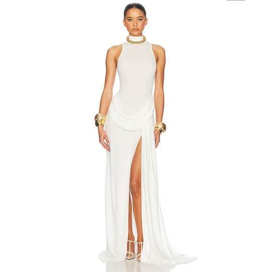 Damen Elegantes Maxi-Kleid mit hohem Schlitz und drapierten Details R&B