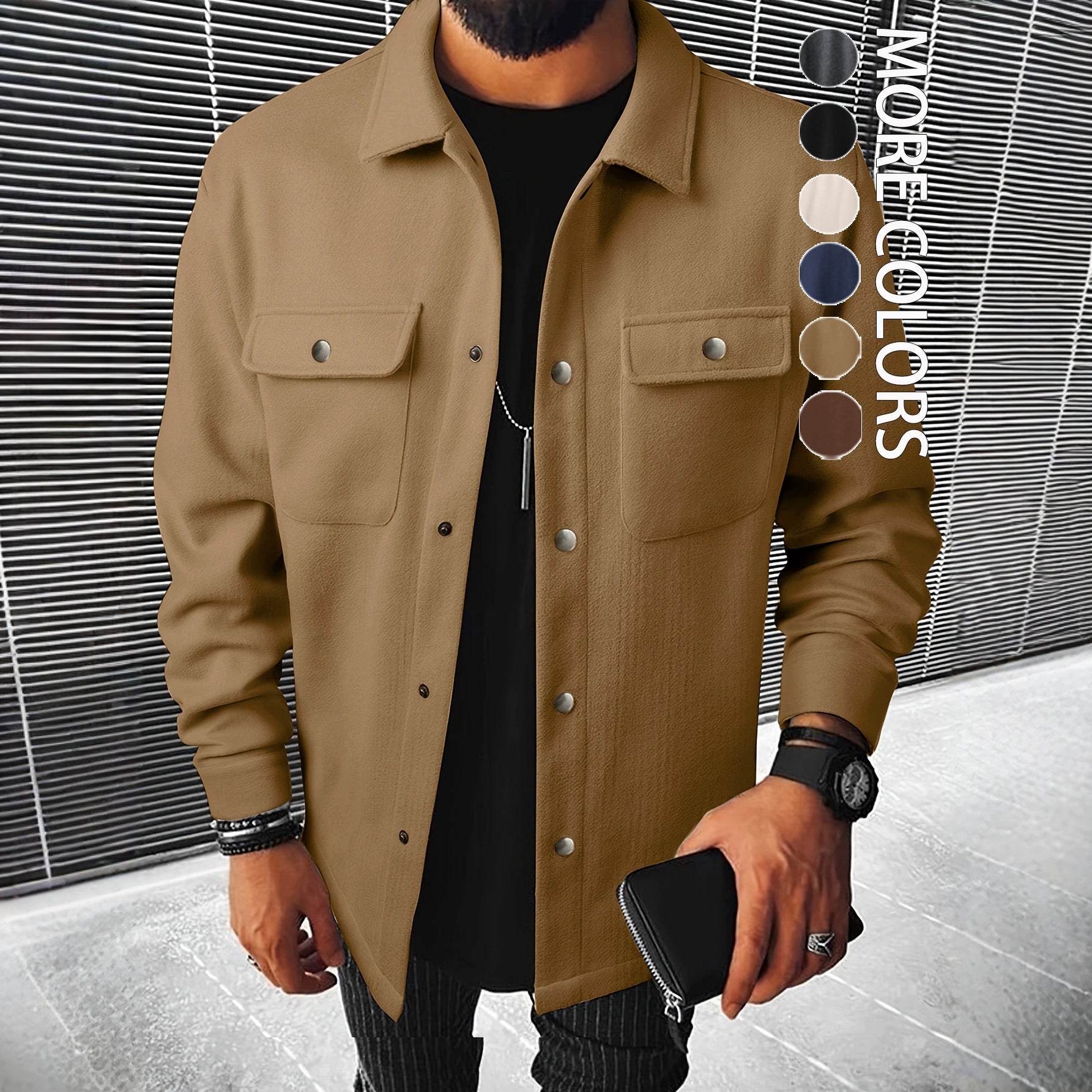 Herren nan Hemdenjacke aus Wollmix mit Druckknöpfen und Pattentaschen R&B