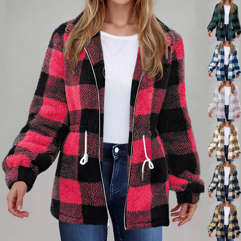 Damen kuschelige Oversize-Jacke mit kariertem Muster R&B