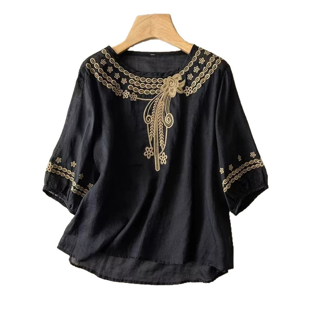 Damen Embroidered Bluse mit 3/4-Ärmeln R&B