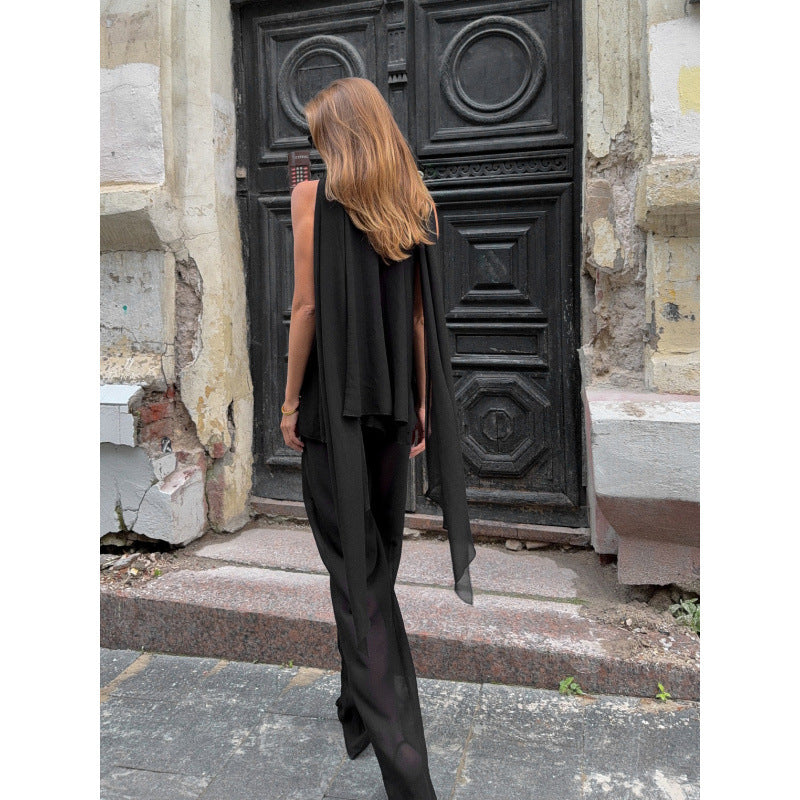 Damen Elegantes Top mit fließendem Schnitt und raffiniertem Halstuch R&B