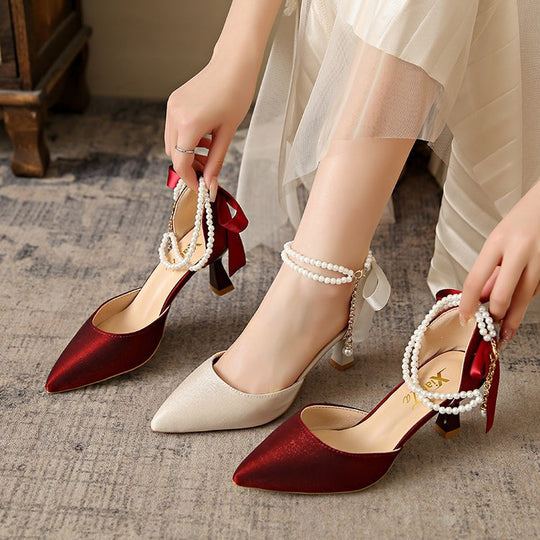 Damen elegante Pumps mit funkelndem Perlenakzent R&B