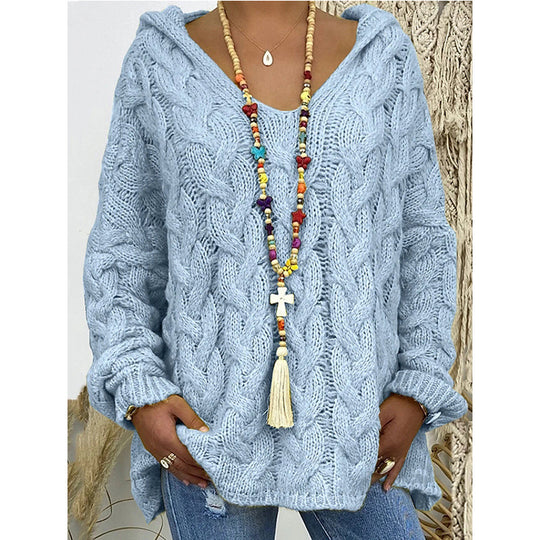 Damen Kapuzenpullover mit Zopfmuster und weitem Schnitt R&B