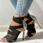 Damen Elegante High Heel Sandalen mit geflochtenen Riemen und strukturiertem Absatz R&B