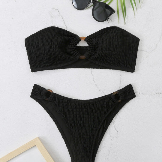 Damen Bikini-Set mit strukturiertem Bustier-Oberteil und hochgeschnittenen Bottoms R&B
