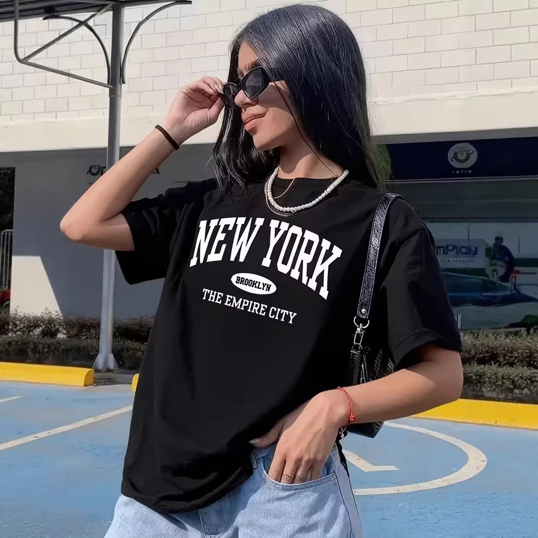 Damen lässiges Oversize T-Shirt mit New York Schriftzug R&B
