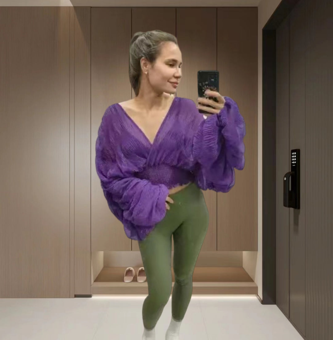 Damen Wickelbluse mit voluminösen Ärmeln und elegantem Design R&B