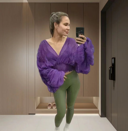 Damen Wickelbluse mit voluminösen Ärmeln und elegantem Design R&B