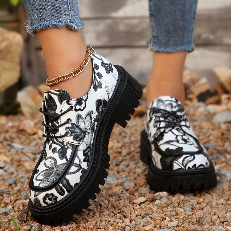 Damen Schnürschuhe mit floralem Muster und robustem Profil R&B