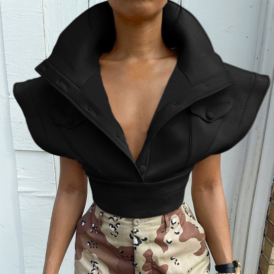 Damen Cropped Blazer mit oversized Kragen R&B