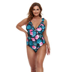 Damen Einteiler Badeanzug mit floralem Design und tiefem V-Ausschnitt R&B