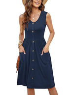 Damen Knielanges Sommerkleid mit Knopfdetails und praktischen Taschen R&B