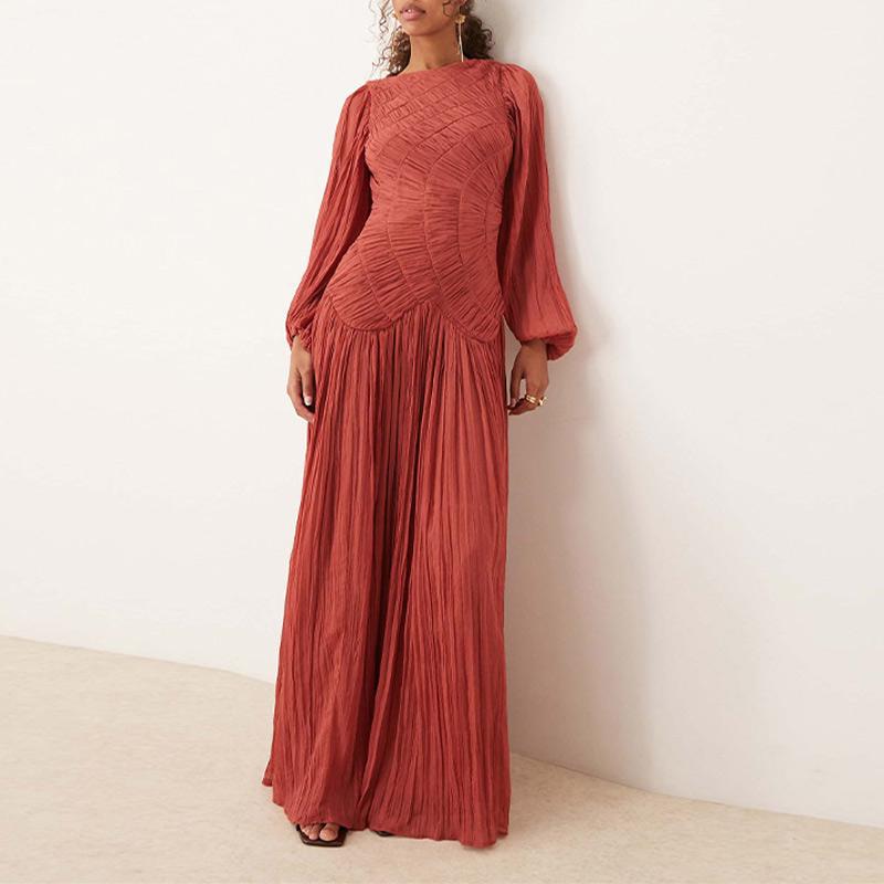 Damen Elegantes Maxikleid mit ausgefallenem Design und Plisseedetails R&B