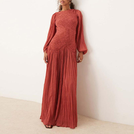 Damen Elegantes Maxikleid mit ausgefallenem Design und Plisseedetails R&B