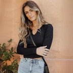 Damen Langarm-Crop-Top mit strukturiertem Rib Material R&B