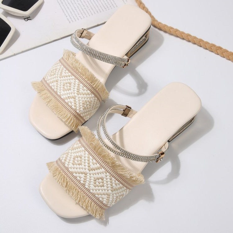 Damen modische Sandalen mit Fransen und glitzernden Riemen R&B