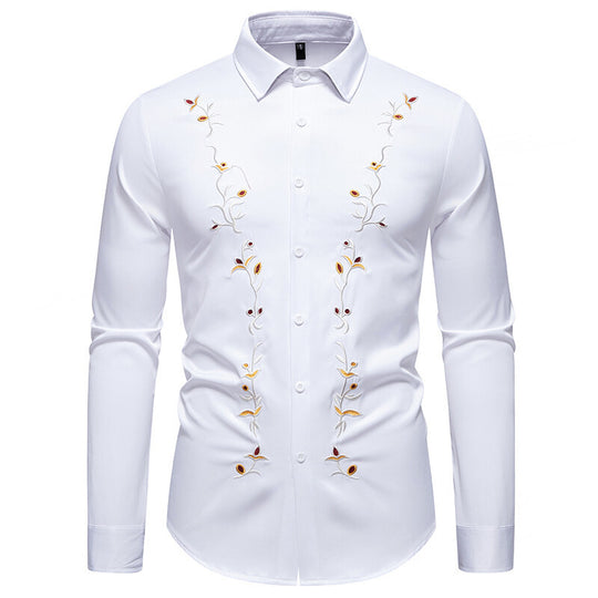 Herren Langarmhemd mit floralen Stickereien R&B