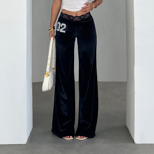 Damen elegante Flared-Hose aus weichem Material mit Spitzenbund und Glitzerakzenten R&B