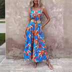 Damen lässiger Jumpsuit mit floralen Prints und breiten Beinen R&B