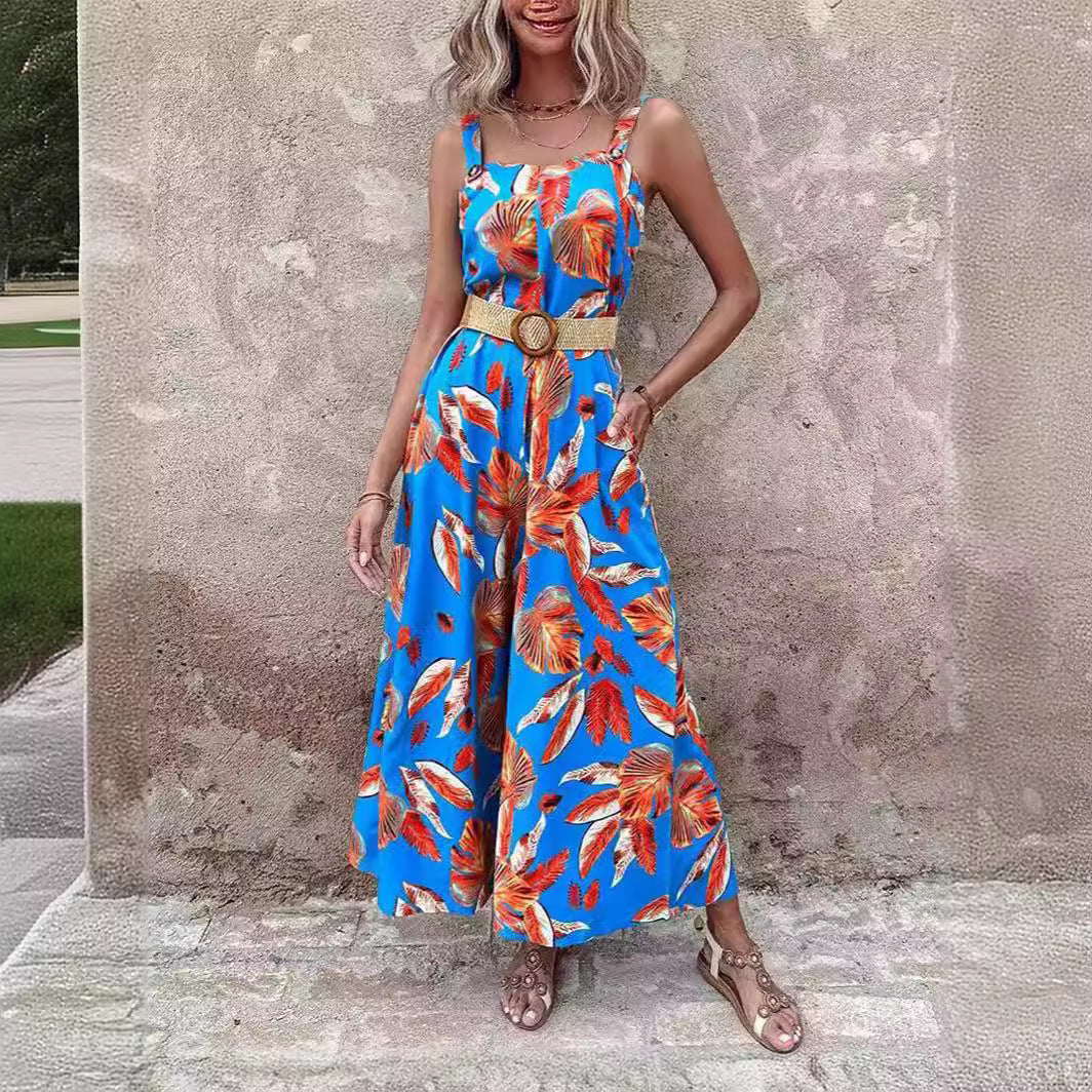 Damen lässiger Jumpsuit mit floralen Prints und breiten Beinen R&B