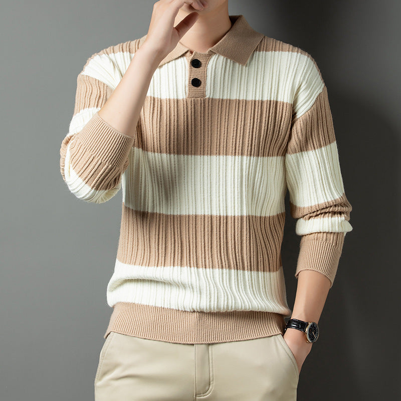 Herren Pullover aus strukturiertem Rippenstrick mit Polokragen R&B