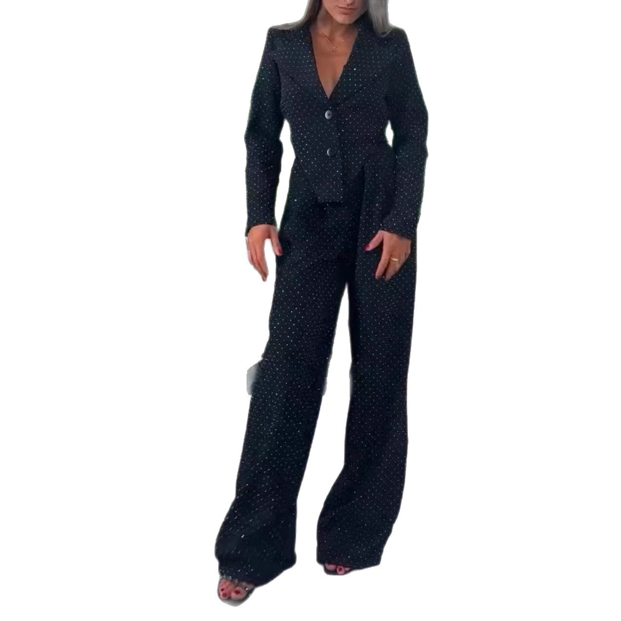 Damen Blazer Damen Set mit weitem Bein