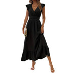 Damen Maxikleid mit voluminösen Rüschenärmel und elegantem Bund R&B