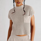 Damen lässiger Strickpullover mit strukturierter Oberfläche und Brusttasche R&B