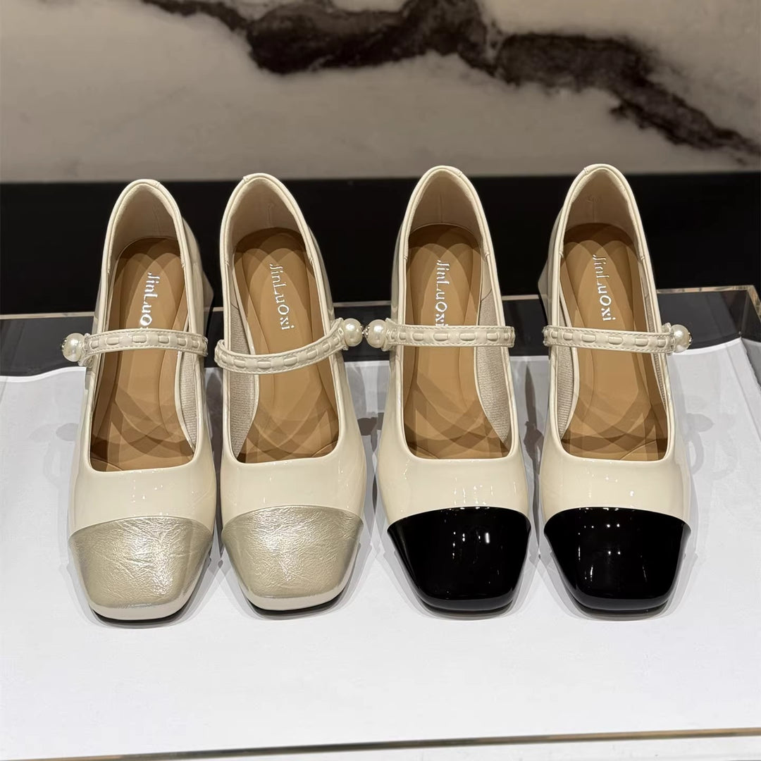Damen elegante Mary Janes mit modischem Riemen und glänzender Vorderkappe R&B