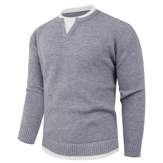 Herren Strickpullover mit V-Ausschnitt und feiner Struktur R&B