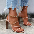 Damen Sandalen mit hochwertigem Blockabsatz und schmalen Riemen R&B