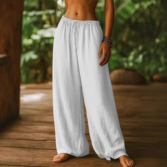 Damen Weit geschnittene Sommer-Hose mit elastischem Bund und Kordelzug R&B