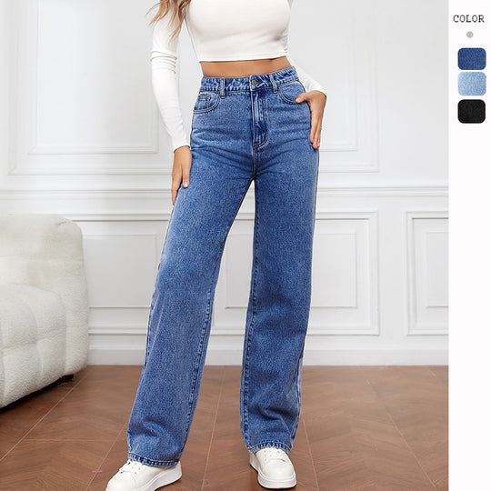 Damen Hoch geschnittene Denim-Jeans mit weitem Bein R&B
