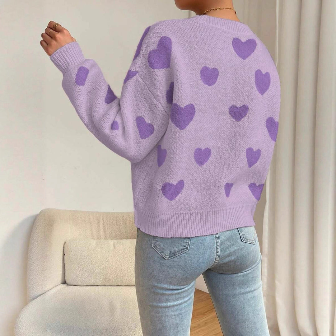 Damen Sweater mit Herzenmuster und weitem Schnitt R&B