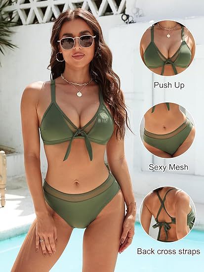 Damen Push-Up-Bikini-Top mit sexy Mesh und Rückenkreuz-Träger R&B