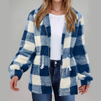 Damen Fleecejacke mit modischem Karomuster und praktischen Taschen
