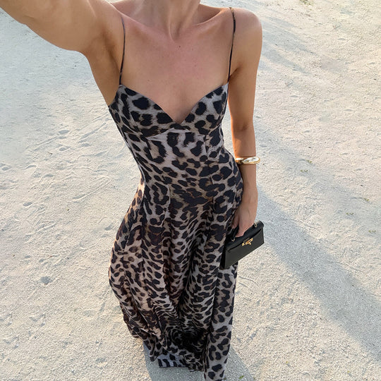 Damen Maxikleid mit figurbetontem Schnitt und floralem Leopardenmuster R&B