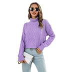 Damen Grobstrickpullover mit hohem Kragen und Zopfmuster R&B